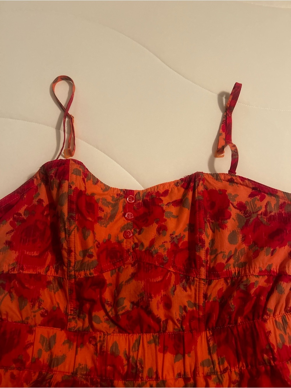 H&M Orange and Red Floral Strapless Dress
